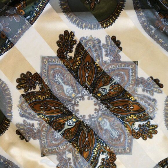 Fashion BanDo Womens Scarf Geometric Floral 40 x 40 Square Green Brown - Picture 9 of 11